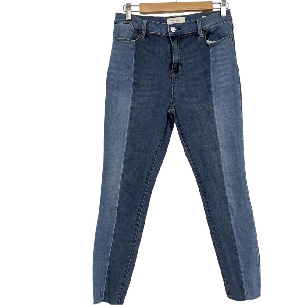 Pacsun Blue Colorblock High Rise Ankle Jegging Womens Jeans 28 Skinny Denim